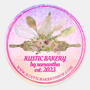 Sticker Rond pin à rouler whisky boulangerie rustique rose