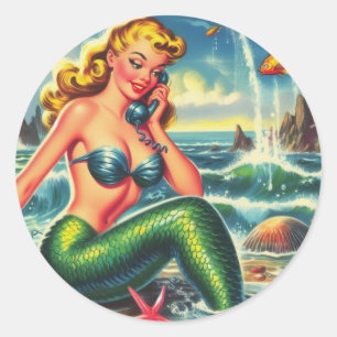 Sticker Rond Pin de sirène vintage vers le haut