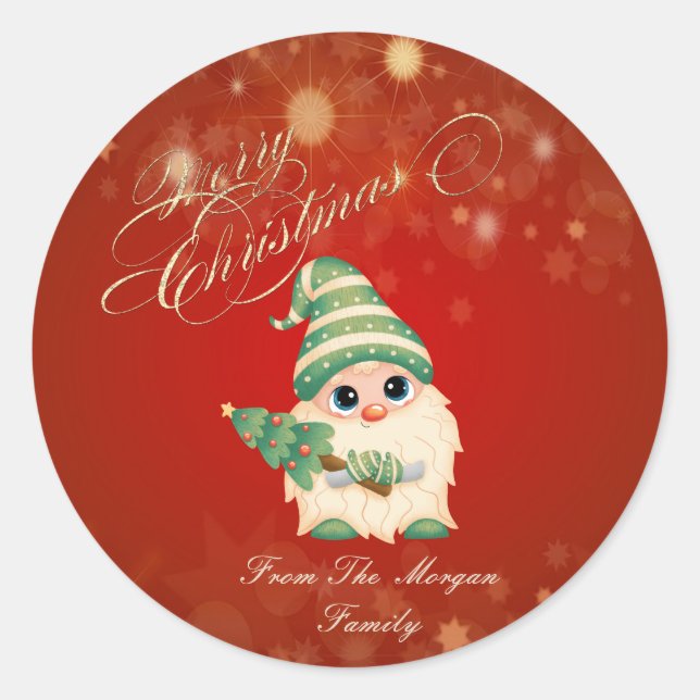 Sticker Rond Pin Gnome mignon Noël rouge (Devant)
