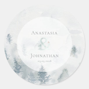 Sticker Rond Pin sylvestre de forêt Aquarelle rustique