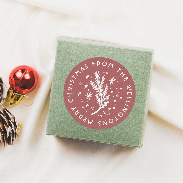 Sticker Rond Pin tiré à la main et Joyeux Noël rouge neige (Créateur téléchargé)