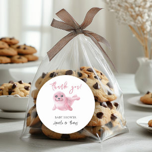 Sticker Rond Pinceau aquarelle rose - merci
