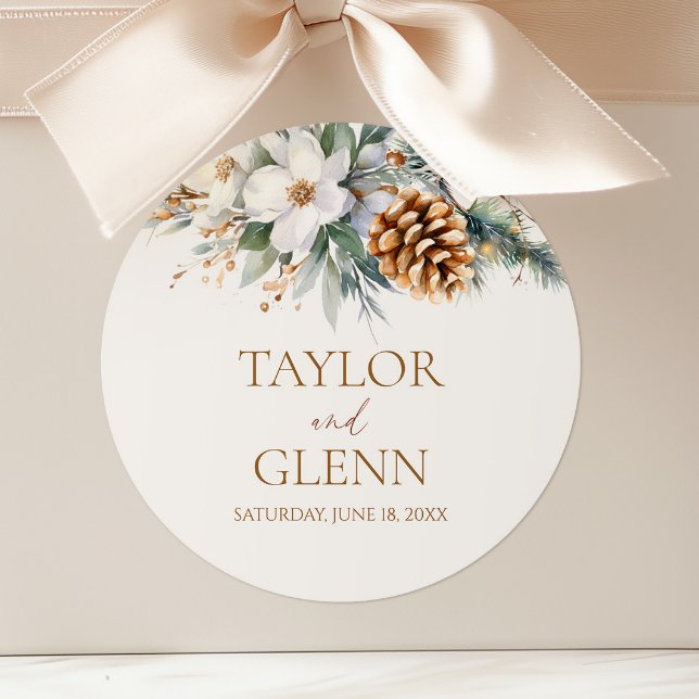 Sticker Rond Pine d'hiver Fleur Floral Jardin Mariage (Créateur téléchargé)