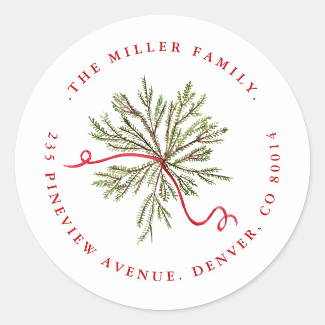 Sticker Rond Pine Foliing avec Ribbon Holiday Adresse (Devant)