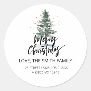Sticker Rond Pine Tree Joyeux Noël Holiday Adresse de retour