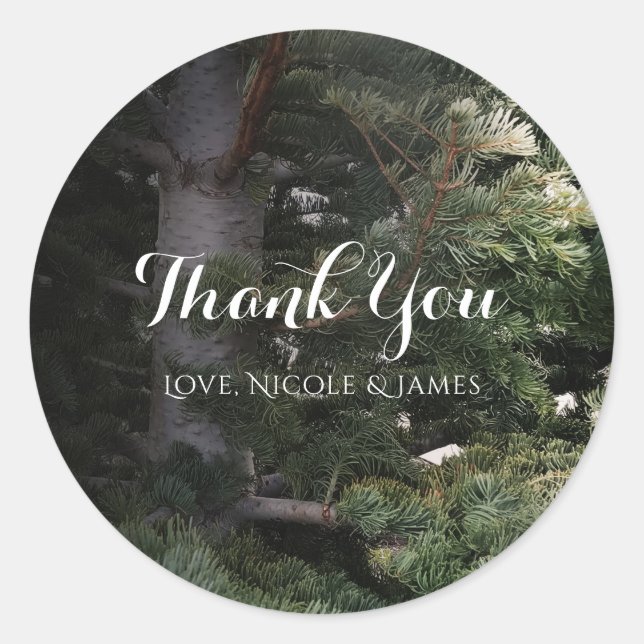 Sticker Rond Pine Tree Rustic Forest Woods Mariage personnalisé (Devant)