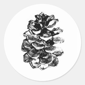 Sticker Rond Pinecone noir et blanc rustique