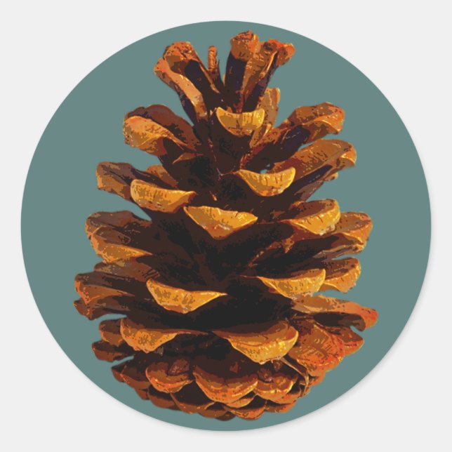 Sticker Rond Pinecone rustique nature brun turquoise (Devant)