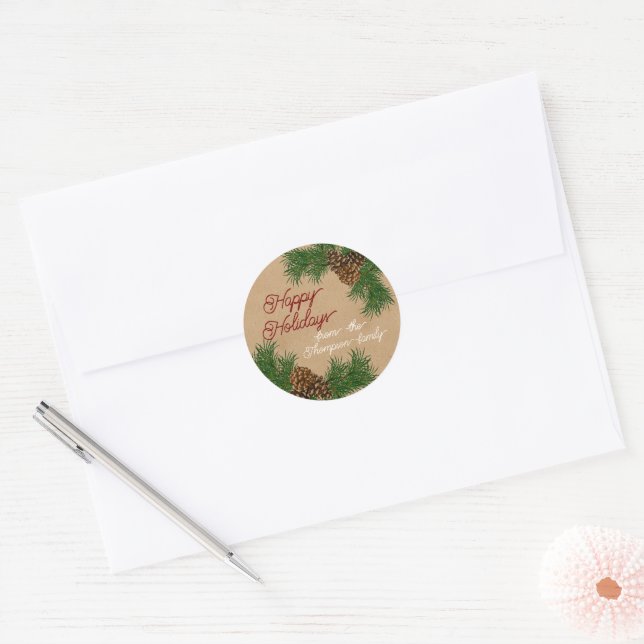 Sticker Rond Pinecones personnalisés aiguilles de pin Branches  (Enveloppe)