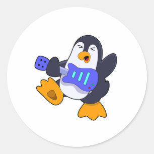 Sticker Rond Pingouin à Musique avec Guitare