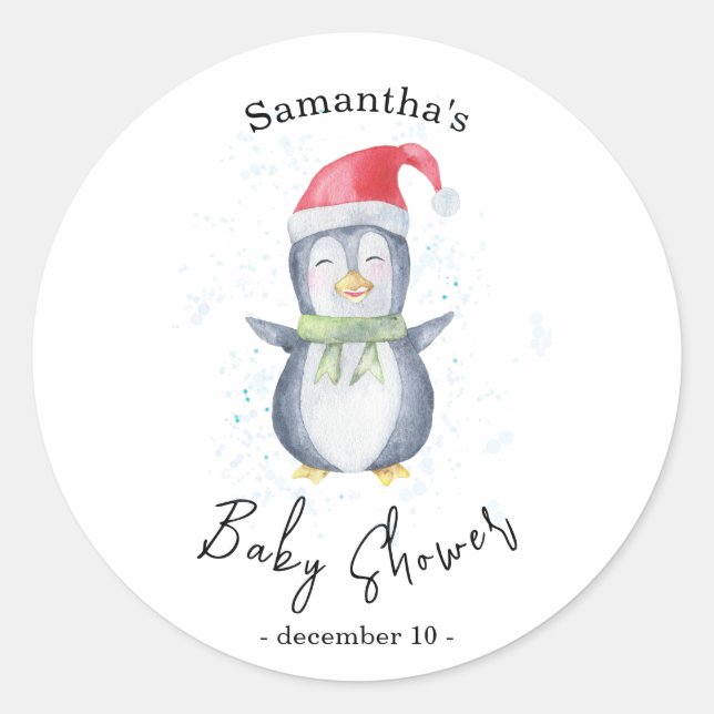 Sticker Rond Pingouin arctique - baby shower (Devant)