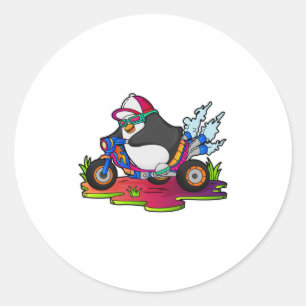 Sticker Rond Pingouin as Biker