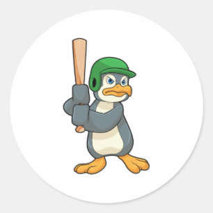 Sticker Rond Pingouin au baseball avec batte et casque de baseb