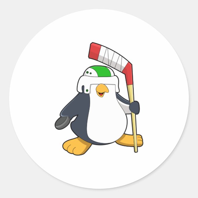 Sticker Rond Pingouin au hockey sur glace avec bâton de hockey  (Devant)