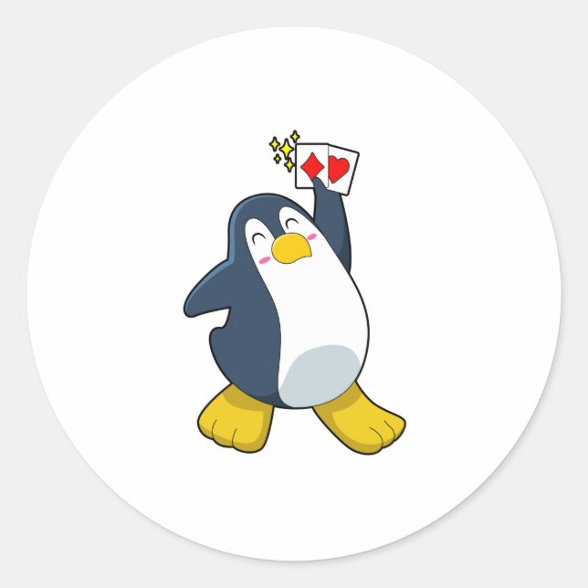 Sticker Rond Pingouin au Poker avec cartes de Poker (Devant)