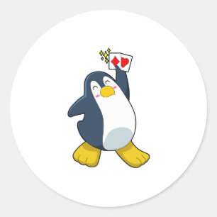 Sticker Rond Pingouin au Poker avec cartes de Poker