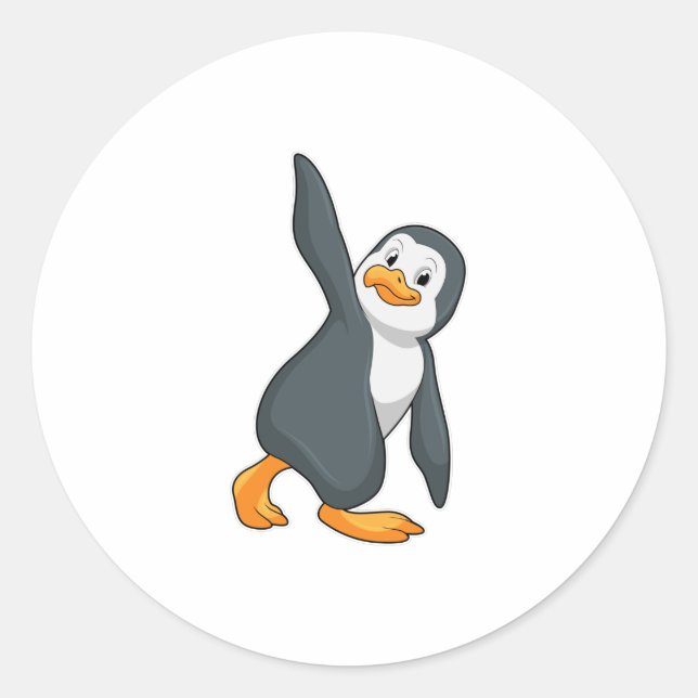 Sticker Rond Pingouin au Yoga Exercice d'étirement (Devant)