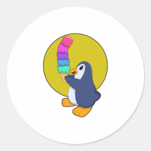 Sticker Rond Pingouin avec crème glacée