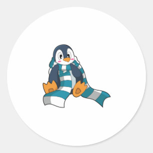 Sticker Rond Pingouin avec Écharpe