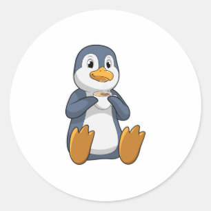 Sticker Rond Pingouin avec la coupe du café