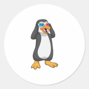 Sticker Rond Pingouin avec lunettes