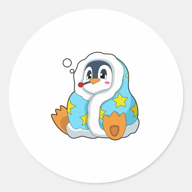Sticker Rond Pingouin avec thermomètre clinique (Devant)