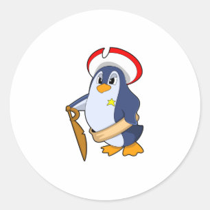 Sticker Rond Pingouin comme pirate avec Casquette