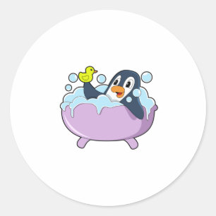 Sticker Rond Pingouin dans la baignoire avec canard