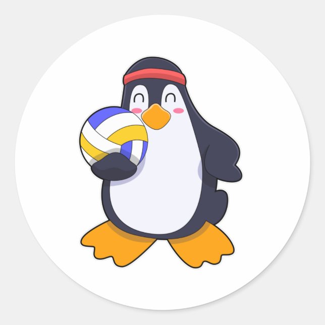 Sticker Rond Pingouin dans les sports de volleyball (Devant)