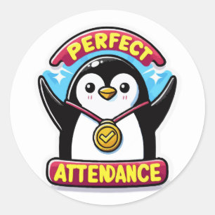 Sticker Rond Pingouin d'assiduité parfait - Retour à l'école Ch