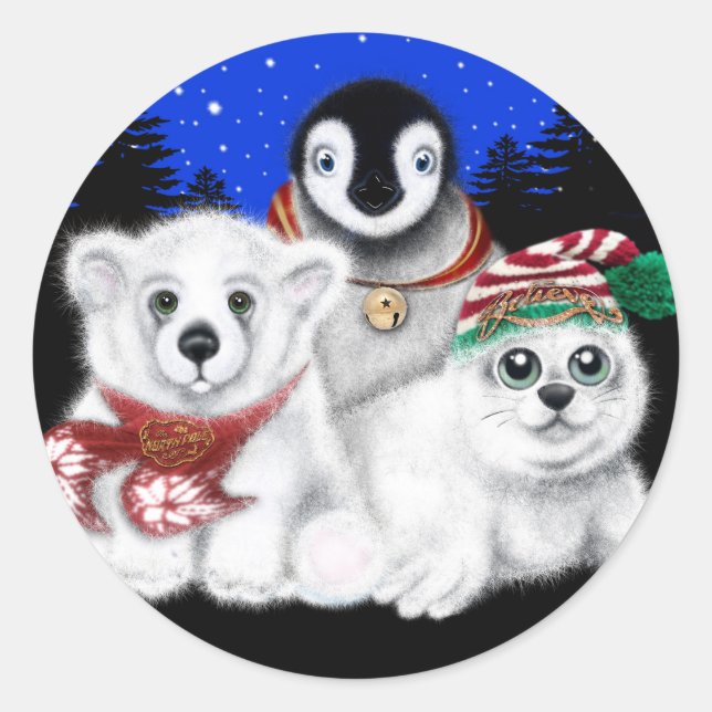 Sticker Rond Pingouin de Noël bébé phoque de l'ours polaire (Devant)