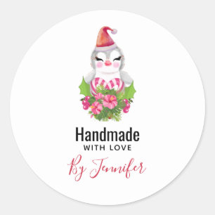 Sticker Rond Pingouin de Noël mignon à Santa Hat Fabriqué avec