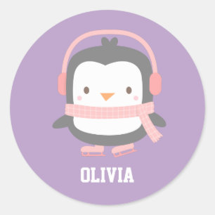 Sticker Rond Pingouin de Noël pour filles