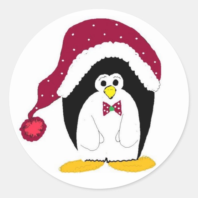 Sticker Rond Pingouin De Vacances En Casquette Rouge (Devant)