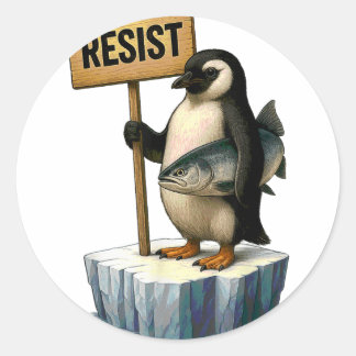 Sticker Rond Pingouin drôle Résiste aux pingouins Cool Résiste
