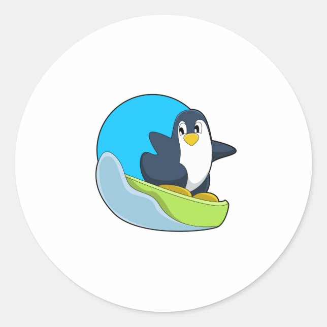 Sticker Rond Pingouin en Snowboardeur avec Sonowboard.PNG (Devant)