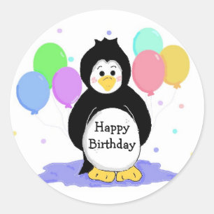 Sticker Rond Pingouin et ballons