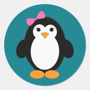 Sticker Rond Pingouin fille mignonne