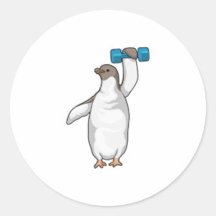 Sticker Rond Pingouin Fitness Dumbbell