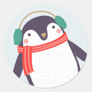 Sticker Rond Pingouin gai