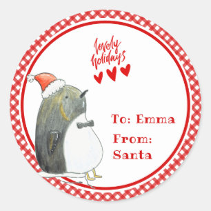 Sticker Rond Pingouin mignon - Cadeau de Père Noël - Personnali