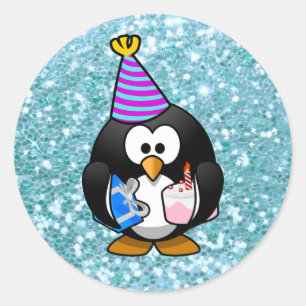 Sticker Rond Pingouin mignon de joyeux anniversaire avec
