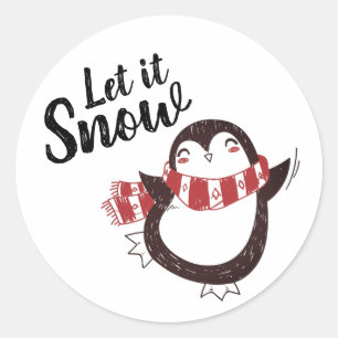 Sticker Rond Pingouin mignon laissez-le neiger Noël