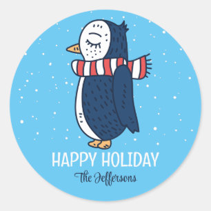 Sticker Rond Pingouin mignon Neige hiver Vacances de Noël Anima