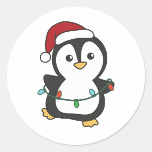 Sticker Rond Pingouin Noël Animaux d'hiver Pingouines de vacanc