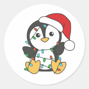 Sticker Rond Pingouin Noël Animaux d'hiver Pingouines de vacanc