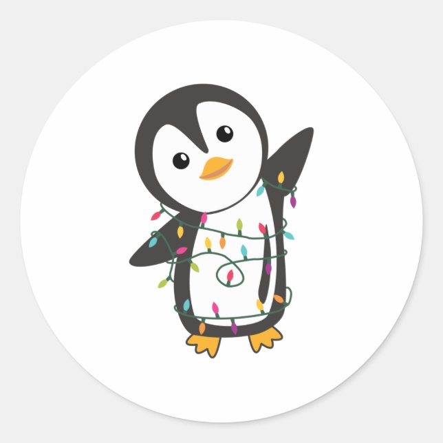 Sticker Rond Pingouin Noël Neige Animaux d'hiver Pingouins (Devant)