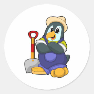 Sticker Rond Pingouin paysan avec merle