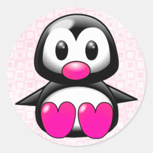 Sticker Rond Pingouin rose mou