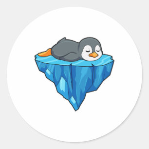 Sticker Rond Pingouin sur glace floc